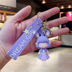 Cartoon Girl Key Chain Bag Couple Student Schoolbag Pendant Car Key Ring