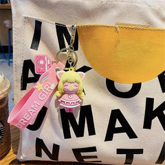 Cartoon Girl Key Chain Bag Couple Student Schoolbag Pendant Car Key Ring