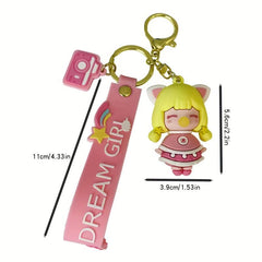 Cartoon Girl Key Chain Bag Couple Student Schoolbag Pendant Car Key Ring