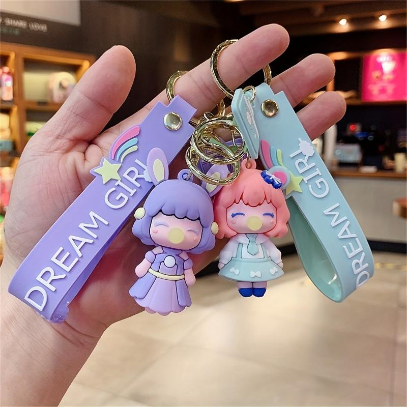 Cartoon Girl Key Chain Bag Couple Student Schoolbag Pendant Car Key Ring