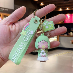 Cartoon Girl Key Chain Bag Couple Student Schoolbag Pendant Car Key Ring