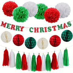 Christmas Party Decoration Set - Non-woven Bra Flag Paper Bouquet Honeycomb Ball