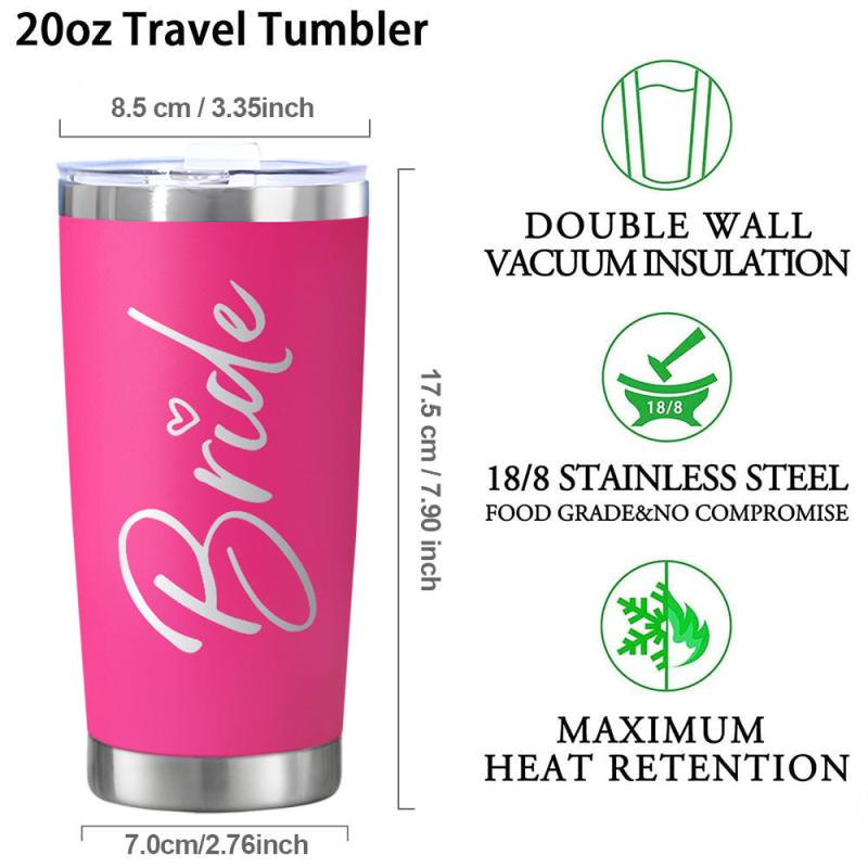 Pink Stainless Steel Coffee Tumbler - Christmas Bride Gift