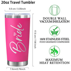 Pink Stainless Steel Coffee Tumbler - Christmas Bride Gift