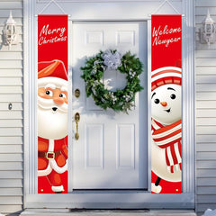 Santa Claus Snowman Porch Signs Merry Christmas Hanging Banners