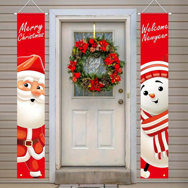 Santa Claus Snowman Porch Signs Merry Christmas Hanging Banners