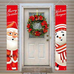 Santa Claus Snowman Porch Signs Merry Christmas Hanging Banners