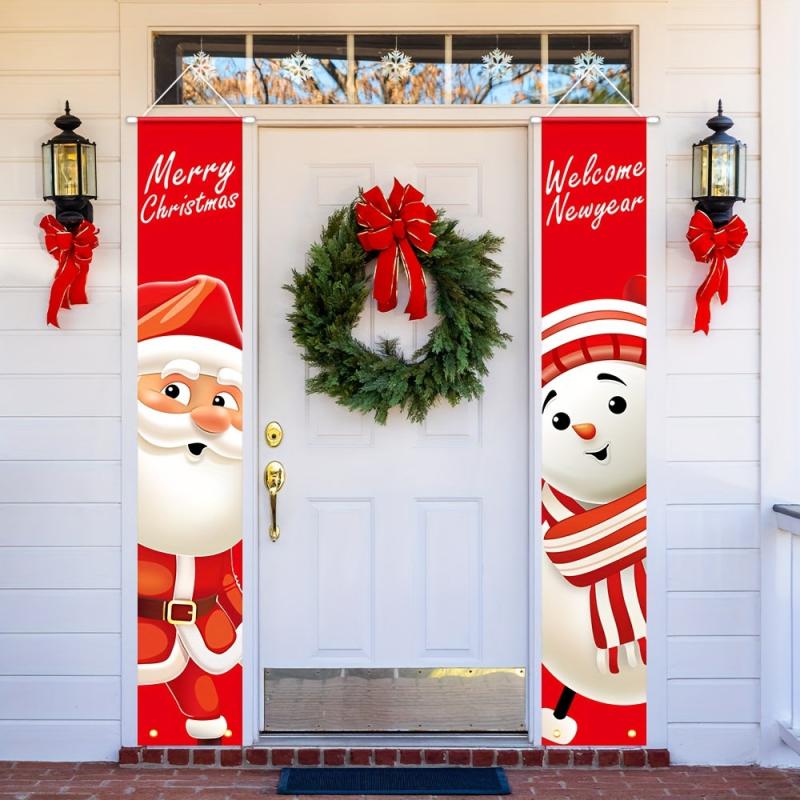 Santa Claus Snowman Porch Signs Merry Christmas Hanging Banners