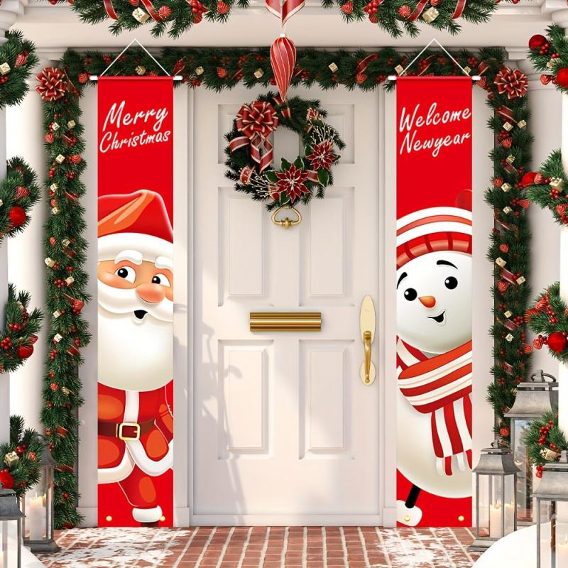 Santa Claus Snowman Porch Signs Merry Christmas Hanging Banners