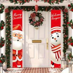 Santa Claus Snowman Porch Signs Merry Christmas Hanging Banners
