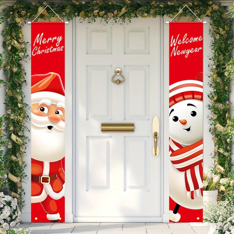 Santa Claus Snowman Porch Signs Merry Christmas Hanging Banners