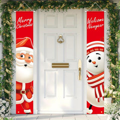 Santa Claus Snowman Porch Signs Merry Christmas Hanging Banners