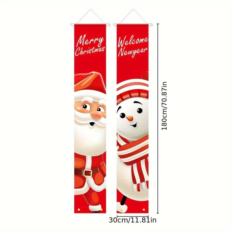 Santa Claus Snowman Porch Signs Merry Christmas Hanging Banners