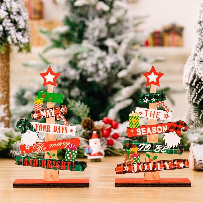 1pc Christmas Tree Ornament Wooden Alphabet Desktop Ornament