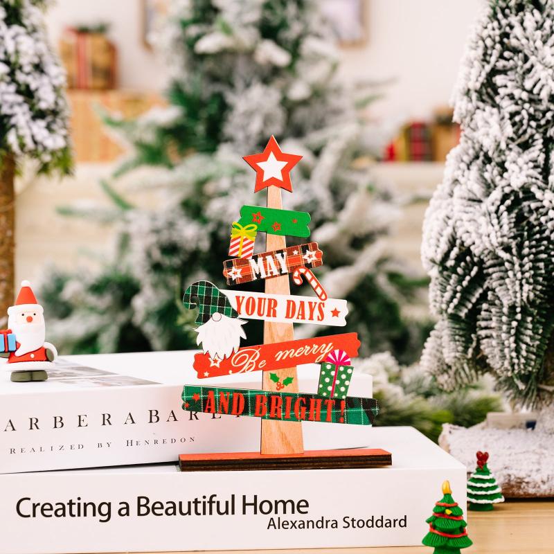 1pc Christmas Tree Ornament Wooden Alphabet Desktop Ornament