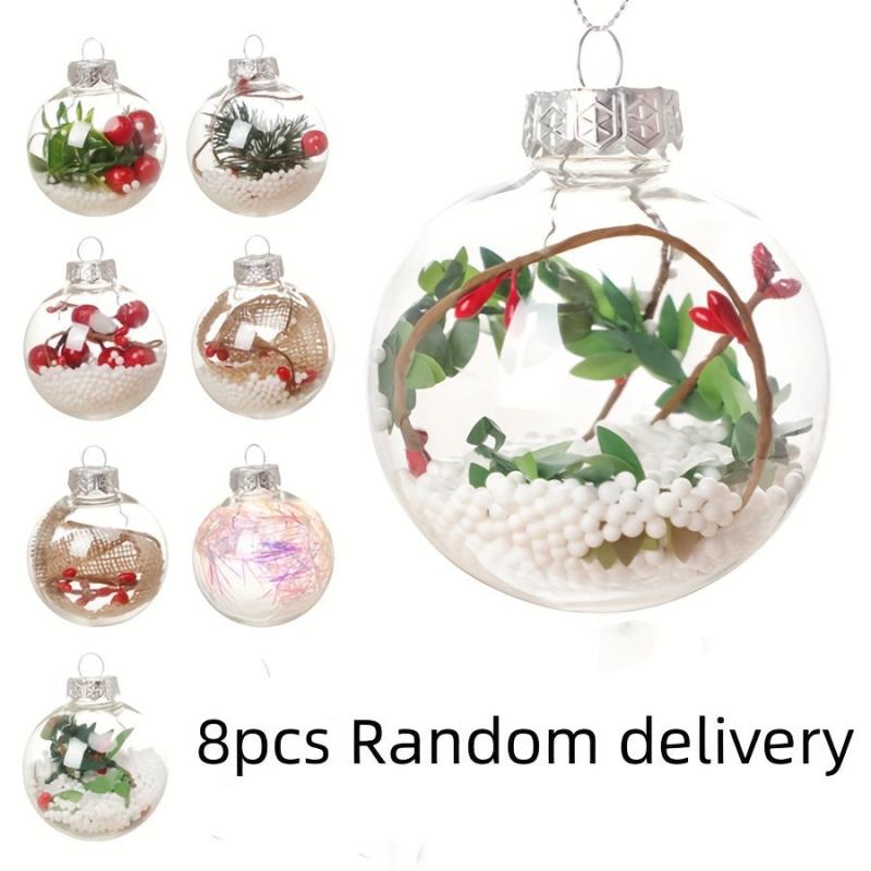 8pcs Plastic Christmas Balls Hollow Round Hanging Decorations