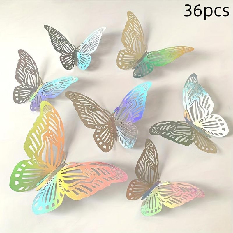 3D Laser Silvery Butterfly Wall Decor - Room Murals Removable Butterfly Decor