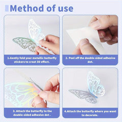 3D Laser Silvery Butterfly Wall Decor - Room Murals Removable Butterfly Decor