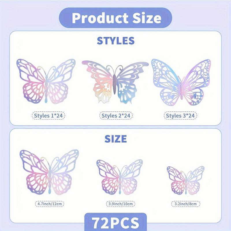 3D Laser Silvery Butterfly Wall Decor - Room Murals Removable Butterfly Decor