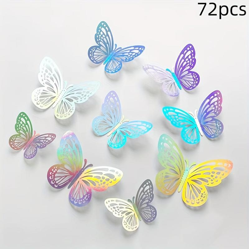 3D Laser Silvery Butterfly Wall Decor - Room Murals Removable Butterfly Decor