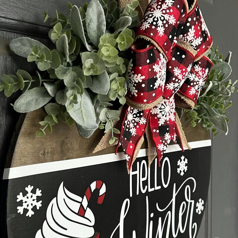 Winter Welcome Sign For Front Door Christmas Family Wooden Sign