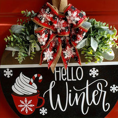 Winter Welcome Sign For Front Door Christmas Family Wooden Sign