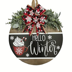 Winter Welcome Sign For Front Door Christmas Family Wooden Sign