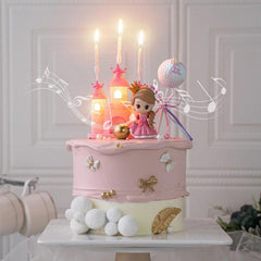 Princess Doll Cake Topper Pink Skirt Crown Carriage Castle Birthday Decoration