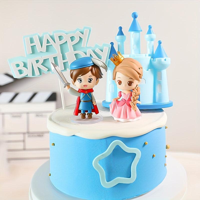Princess Doll Cake Topper Pink Skirt Crown Carriage Castle Birthday Decoration
