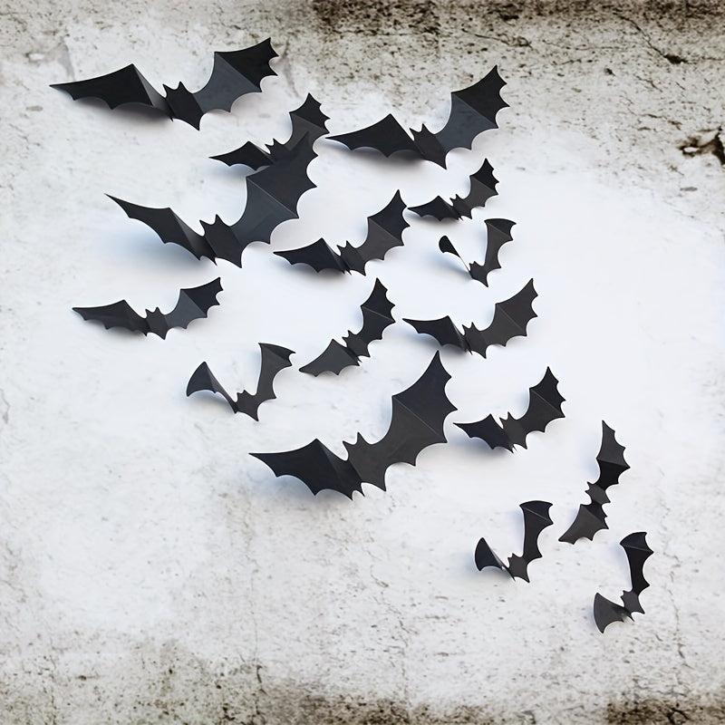 18pcs Scary Bat Wall Decor Realistic 3D PVC Stickers Halloween Party DIY