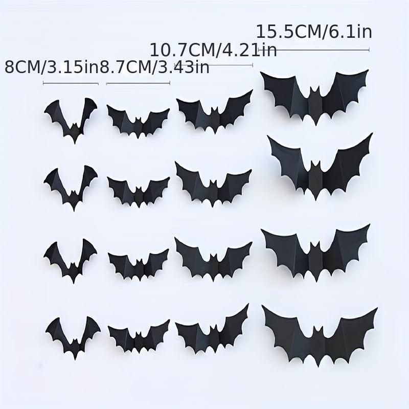18pcs Scary Bat Wall Decor Realistic 3D PVC Stickers Halloween Party DIY