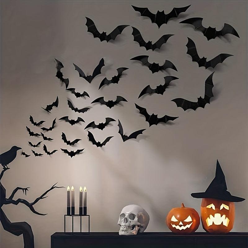 18pcs Scary Bat Wall Decor Realistic 3D PVC Stickers Halloween Party DIY