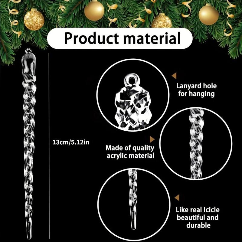 12pcs Transparent Ice Strip Hanging Acrylic Ice Strip Christmas Tree Decoration