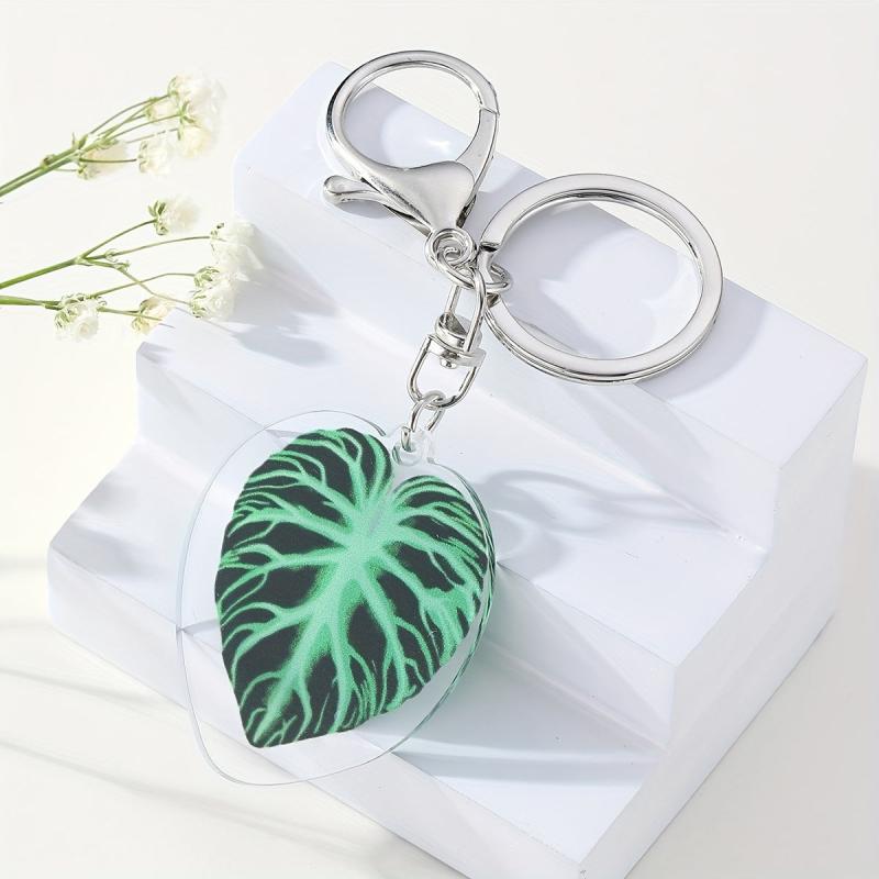 Simulation Leaf Acrylic Keychain Backpack Pendant Double Sided Decoration