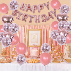 40pcs Pink Birthday Party Decoration Happy Birthday Balloon 1 Fringe Curtain