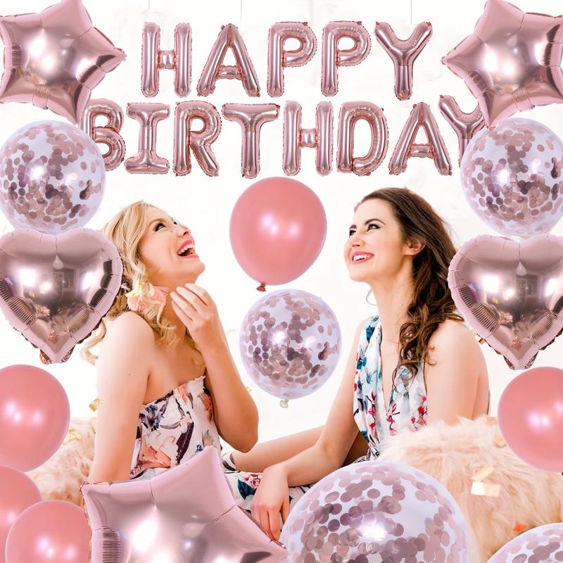 40pcs Pink Birthday Party Decoration Happy Birthday Balloon 1 Fringe Curtain