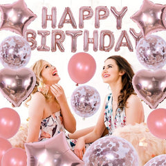 40pcs Pink Birthday Party Decoration Happy Birthday Balloon 1 Fringe Curtain