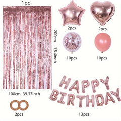 40pcs Pink Birthday Party Decoration Happy Birthday Balloon 1 Fringe Curtain