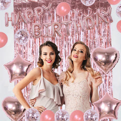 40pcs Pink Birthday Party Decoration Happy Birthday Balloon 1 Fringe Curtain