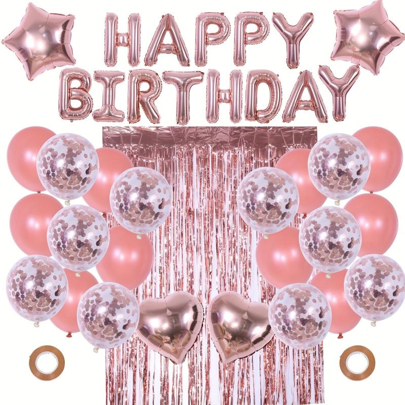 40pcs Pink Birthday Party Decoration Happy Birthday Balloon 1 Fringe Curtain