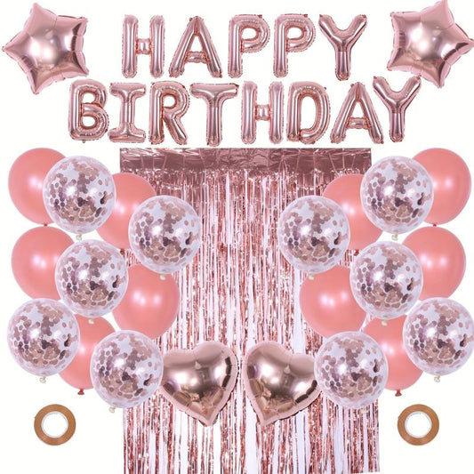 40pcs Pink Birthday Party Decoration Happy Birthday Balloon 1 Fringe Curtain