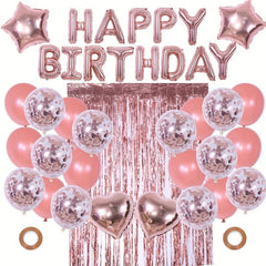 40pcs Pink Birthday Party Decoration Happy Birthday Balloon 1 Fringe Curtain