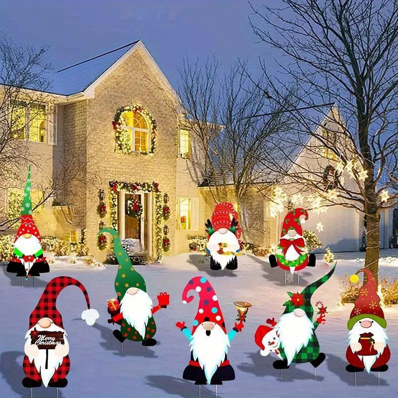 8pcs Santa Claus Garden Stakes Christmas Yard Sign Outdoor Decoration