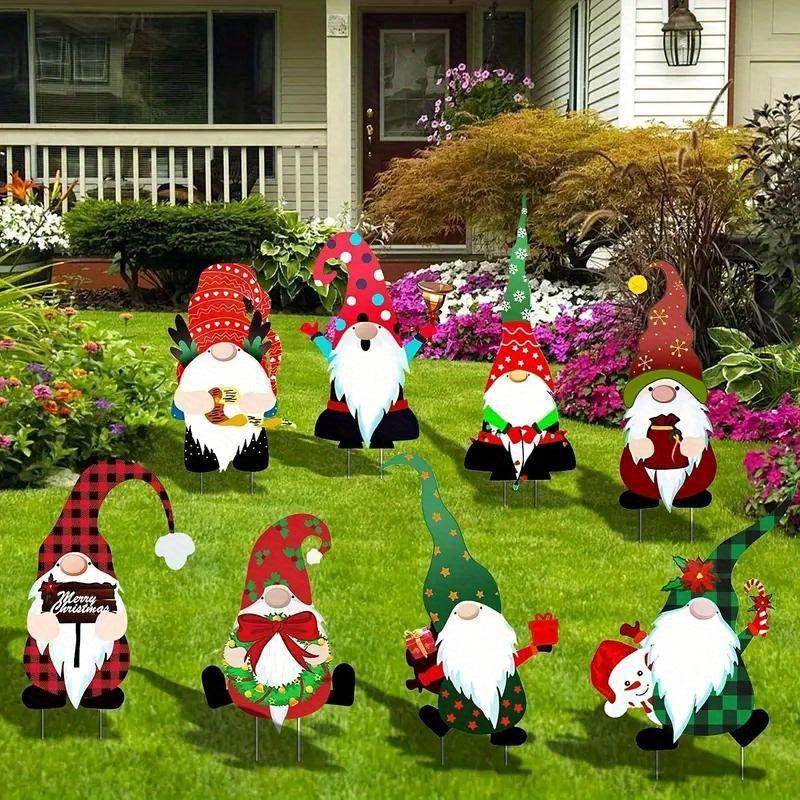 8pcs Santa Claus Garden Stakes Christmas Yard Sign Outdoor Decoration