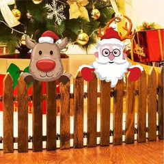 2pcs Christmas Fence Peeking Decoration Santa Claus Elk Peeking