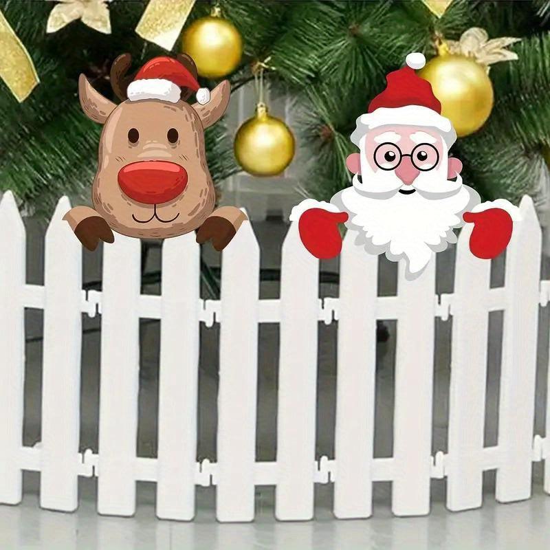 2pcs Christmas Fence Peeking Decoration Santa Claus Elk Peeking