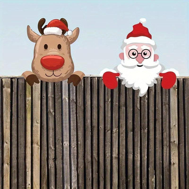 2pcs Christmas Fence Peeking Decoration Santa Claus Elk Peeking