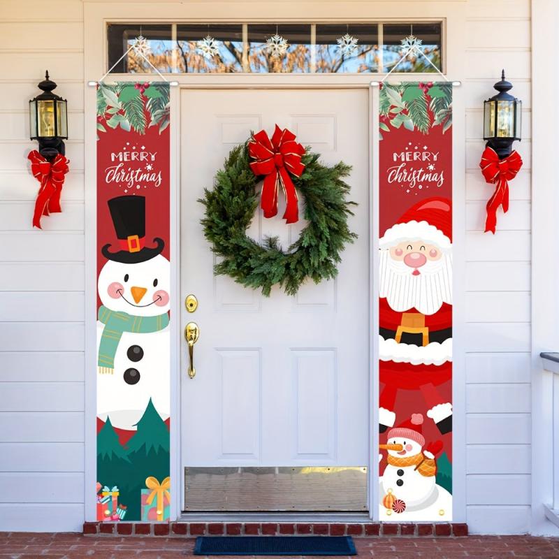Christmas Door Banner Decorations Snowman Xmas Porch Sign