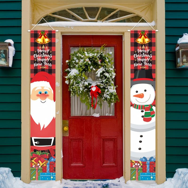 Christmas Door Banner Decorations Snowman Xmas Porch Sign