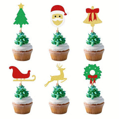 12pcs Christmas Cake Insert Decoration Bell Santa Claus Baking Insert